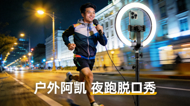 户外阿凯城市夜跑户外脱口秀直播间画面