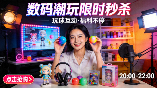 玩球带货数码潮玩限时秒杀直播间画面