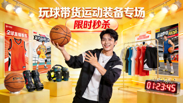 玩球带货运动装备专场限时秒杀直播间画面